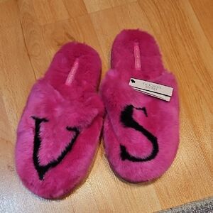 Victoria's Secret Vibrant Pink Fuzzy Slippers